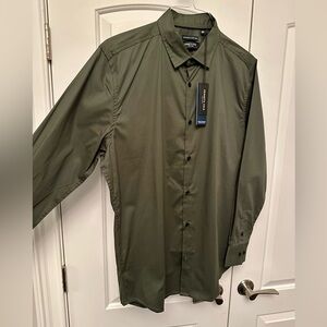 NEW! Kenneth Cole Olive Slim Dress Shirt - Men's Long Sleeve Button-Up